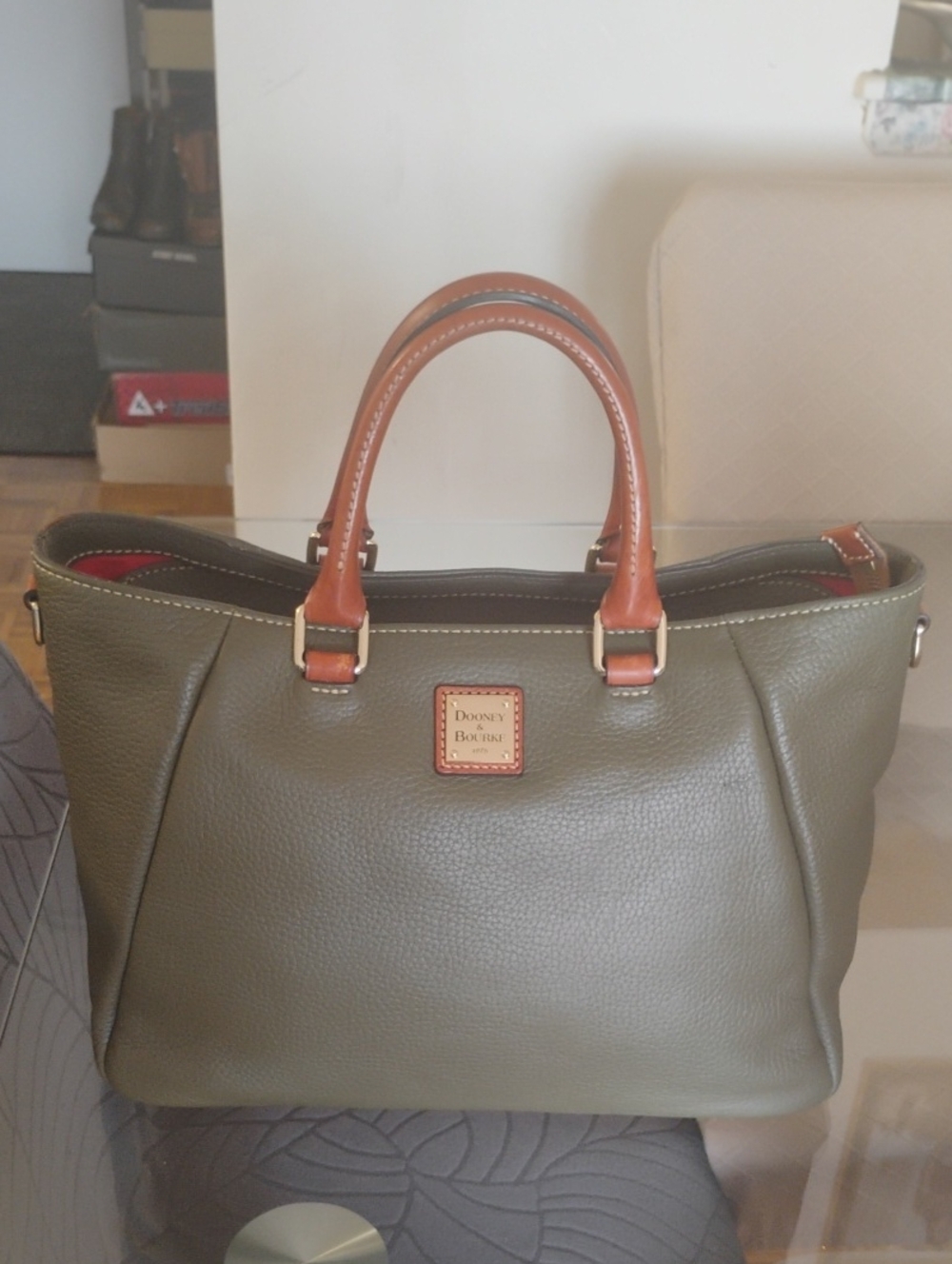 Dooney & Bourke Olive Leather Tote with Top Handles No Crossbody Straps